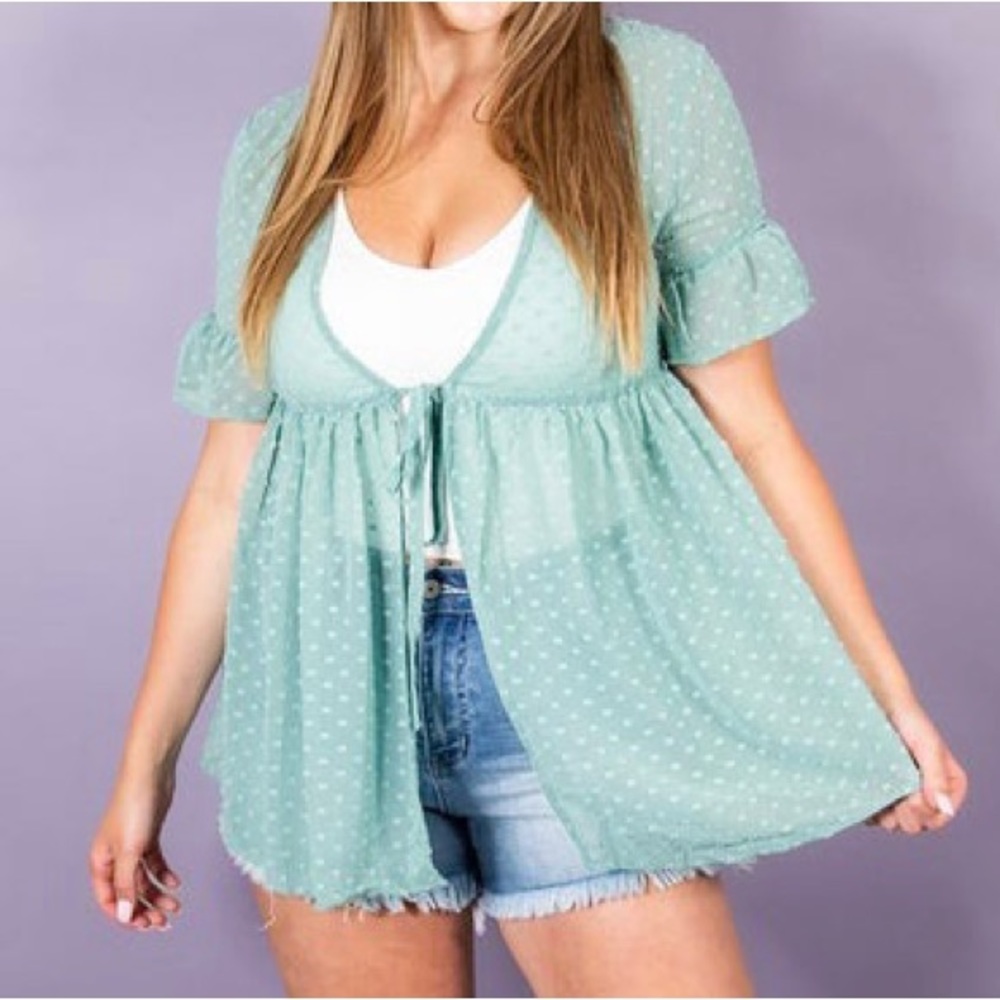 Ninexis seafoam babydoll open front cardigan. New with tags. Size medium.